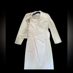 Prada Milano Womens Solid Ivory White Beige Dress with Blazer 2 pc suit